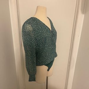 🌻 | SPRING CLEARANCE | Abercrombie & Fitch Sheer Green Floral Bodysuit (Sz. L)